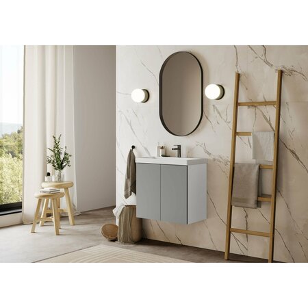 DISTINCT KITCHEN AND BATH Vanity with Inset Sink, White base with Dust Grey Flat 24in Doors 005901200075